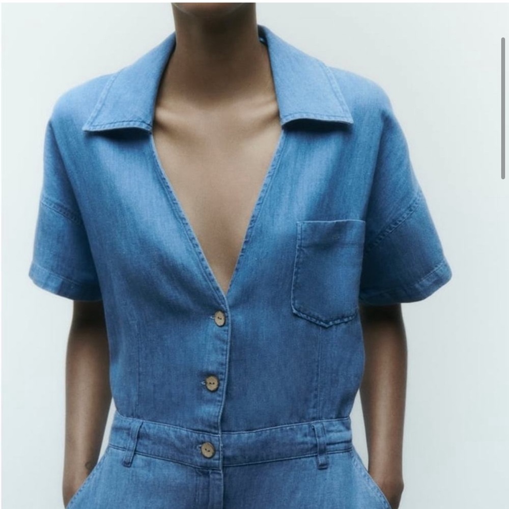 Zara Z1975 Long Denim Blue Jumpsuit - Picture 5 of 7